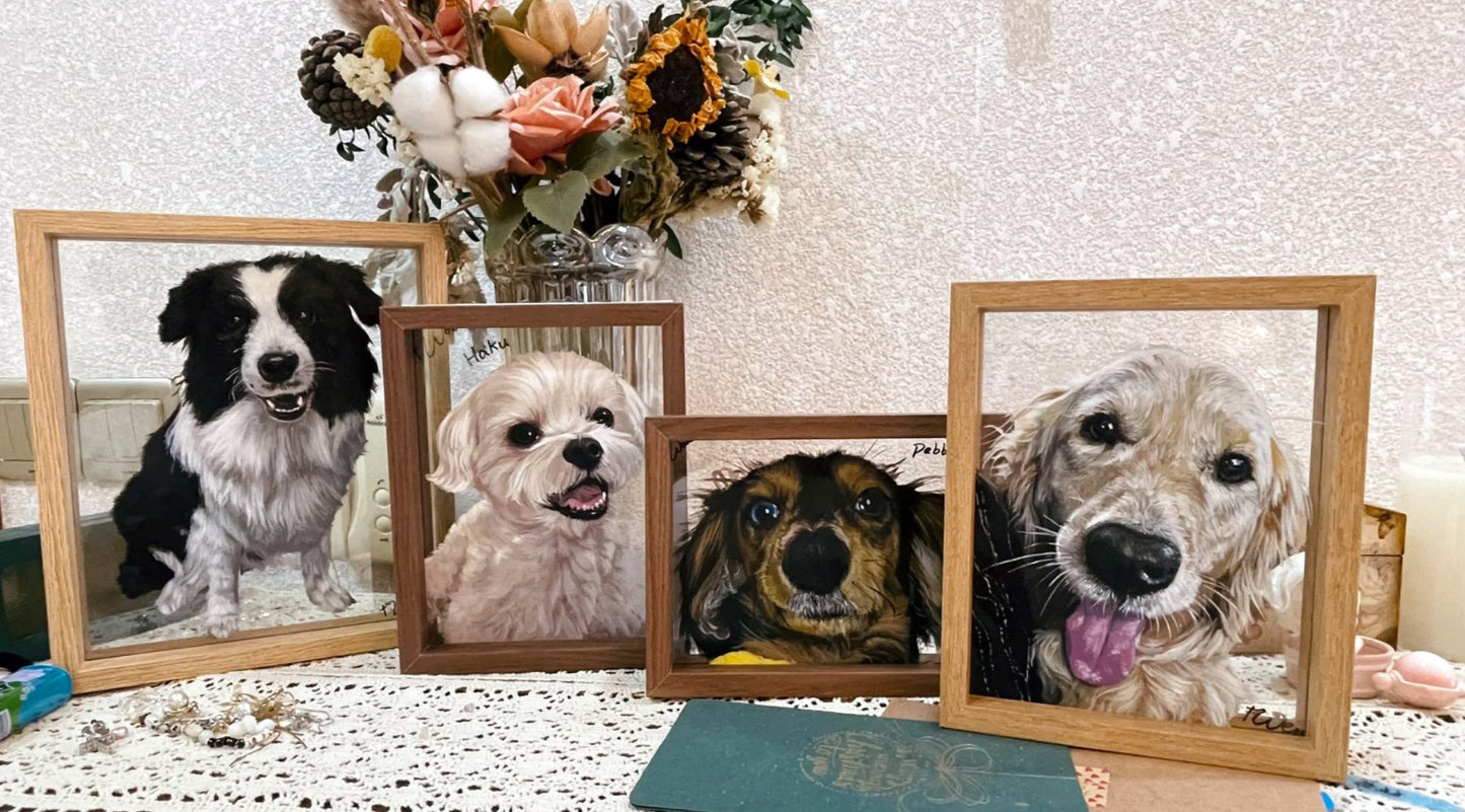 Hand Painted Custom Colored Pet Acrylic Portrait on Glass with Frame